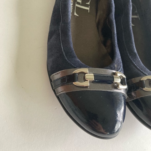 AGL Navy Suede Genuine Leather Black Cap Toe Flats Loafers size EUR 6.5, US 6 - Picture 7 of 14